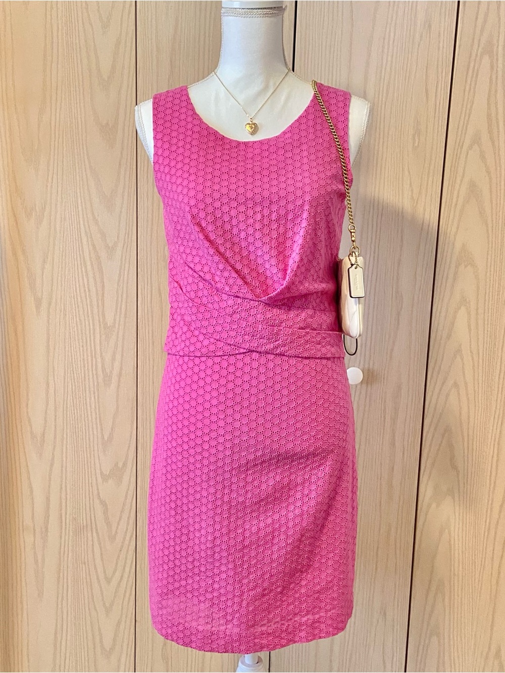 Garnet Hill Mini Dress Women’s 6 Hot Pink Eyelet Cross Over Y2K Cottage Fairy S
